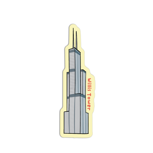 Sticker of Willis Tower with yellow border on white background