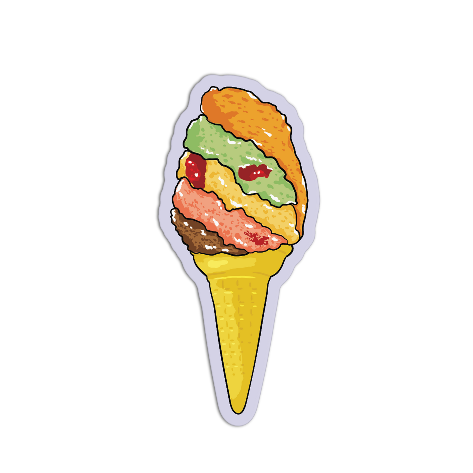 Colorful ice cream cone illustration on a white background