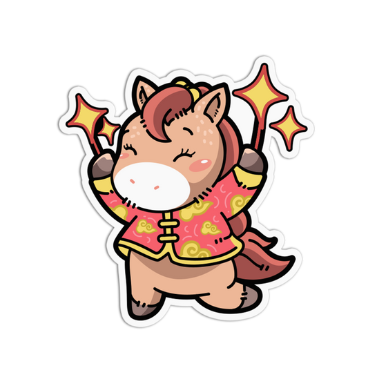 Cartoon character in a red outfit with stars on a white background