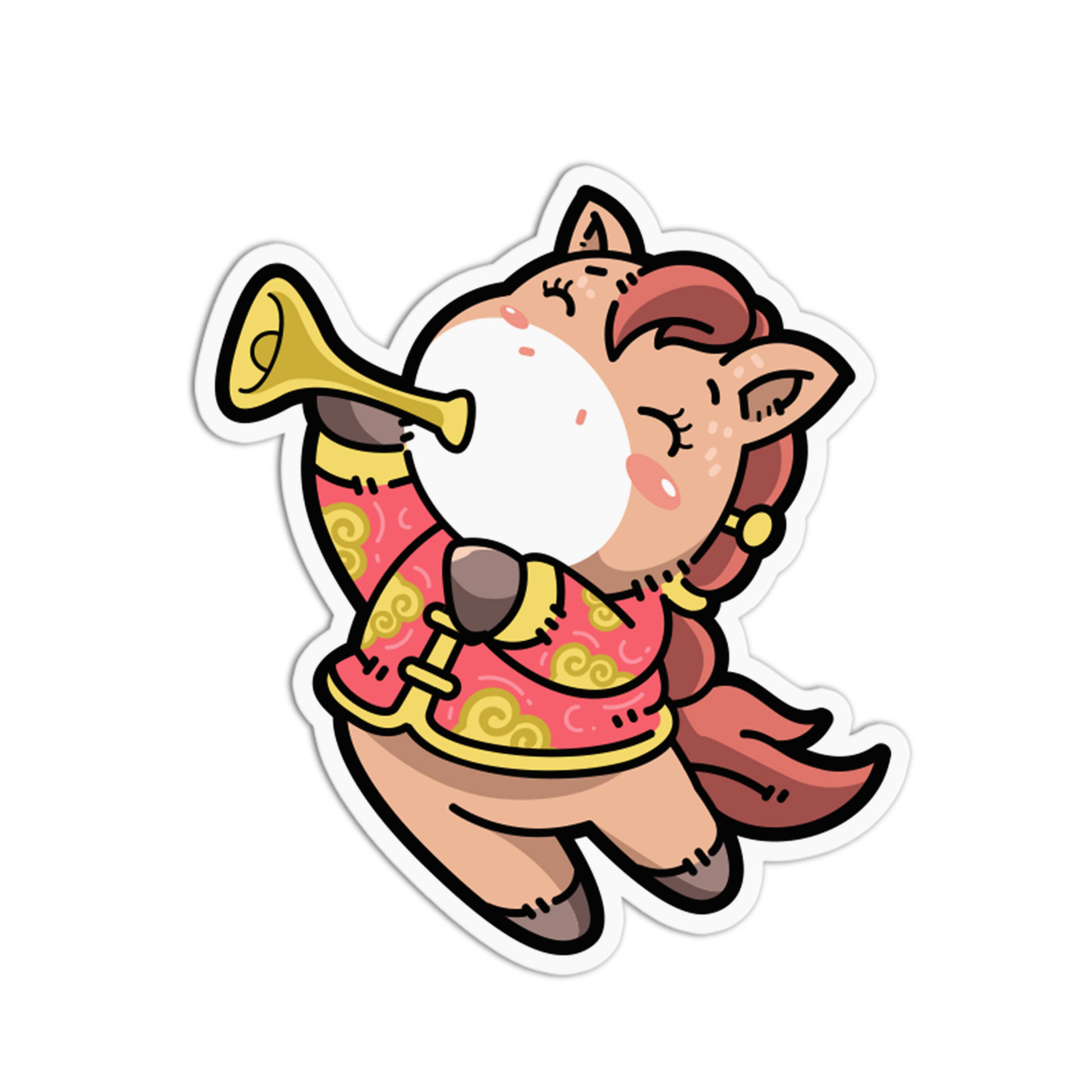 Cartoon character with a horn on a white background