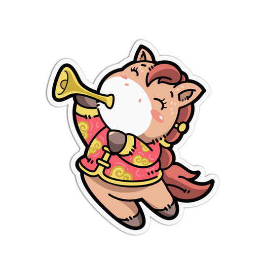Cartoon character with a horn on a white background
