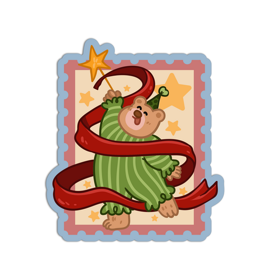 Party Pajama Bear Christmas Stamp Sticker