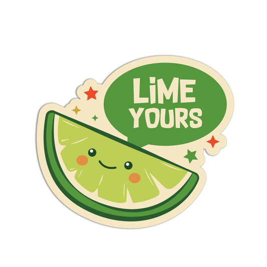 Sticker with a lime graphic and 'Lime Yours' text on a white background