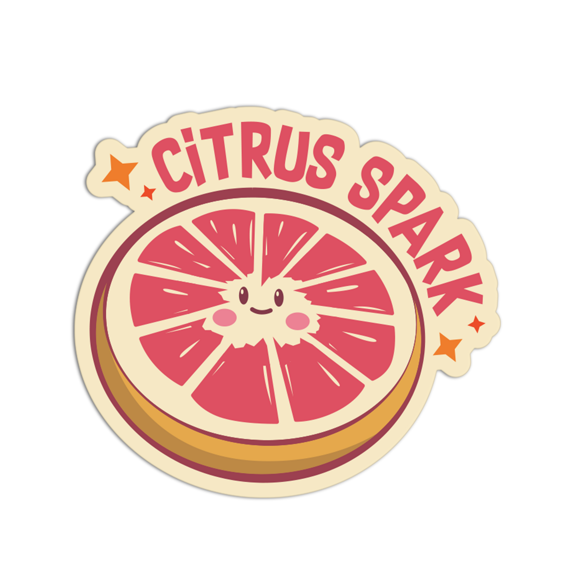 Sticker with a grapefruit design and 'Citrus Spark' text on a white background