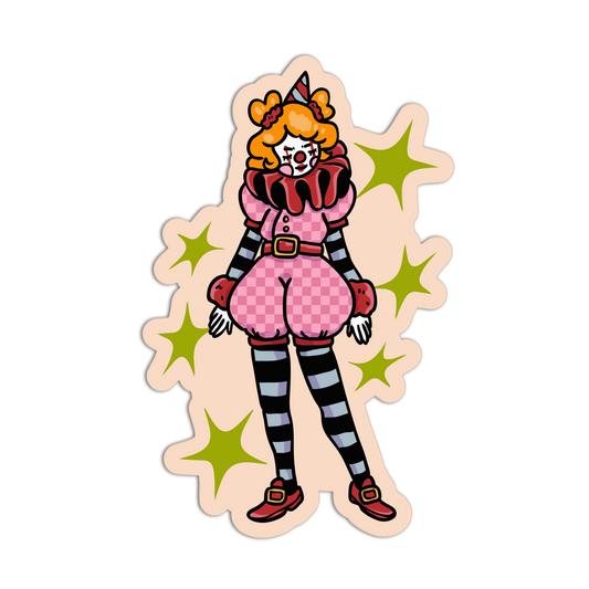 Pink Plaid Sparkle Clowns Sticker