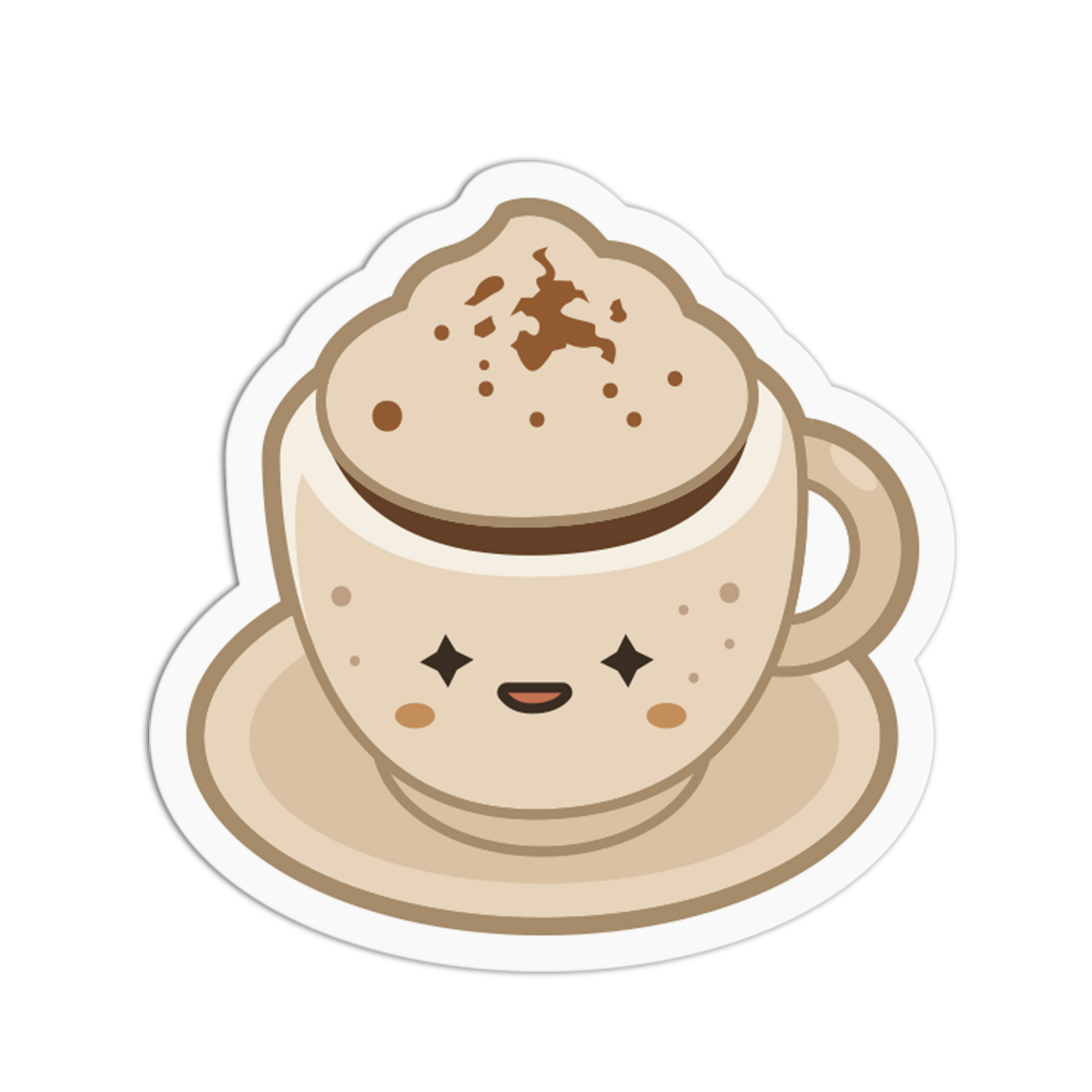 Cartoon coffee cup with a smiling face on a white background