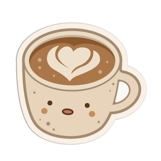 Illustration of a coffee cup with a heart design on a white background