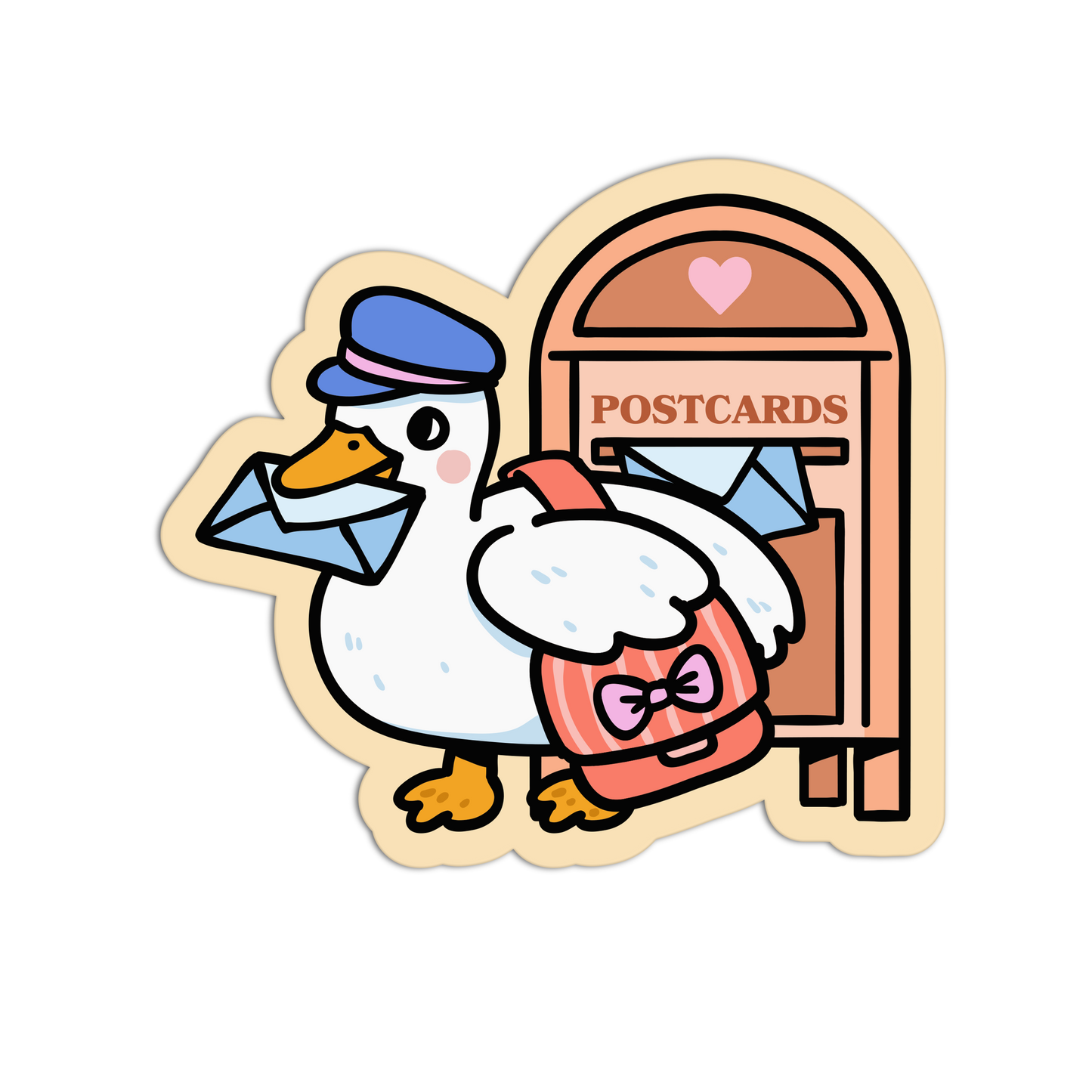 Cartoon duck邮差贴纸站在邮筒前