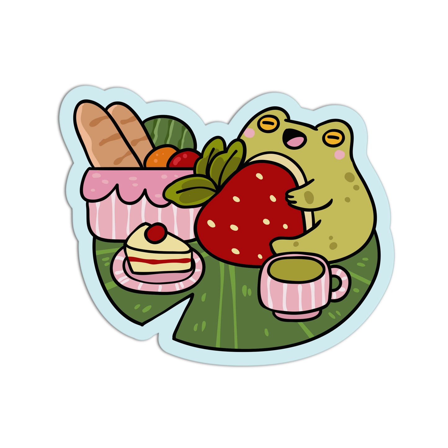 Frog Strawberry Lilypad - Coquette Animal Picnic Sticker