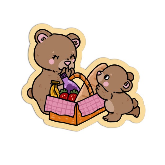 Cartoon bears with a picnic basket on a transparent background