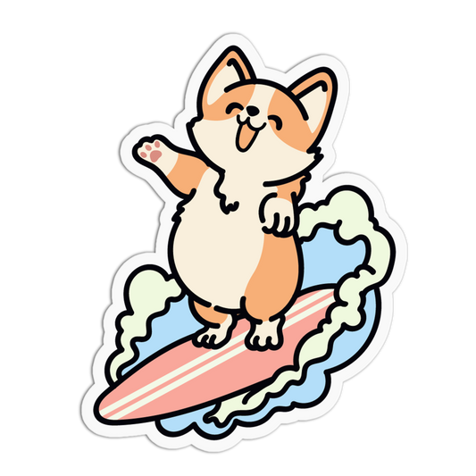 Surfing Wave Corgi Sticker