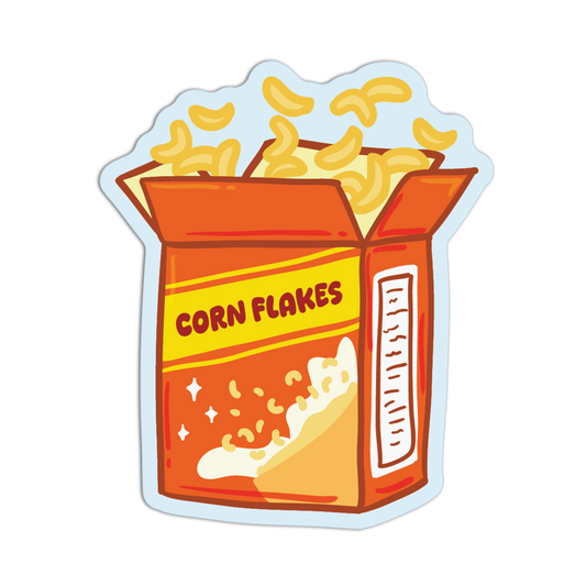 Illustration of a box of corn flakes with a white border