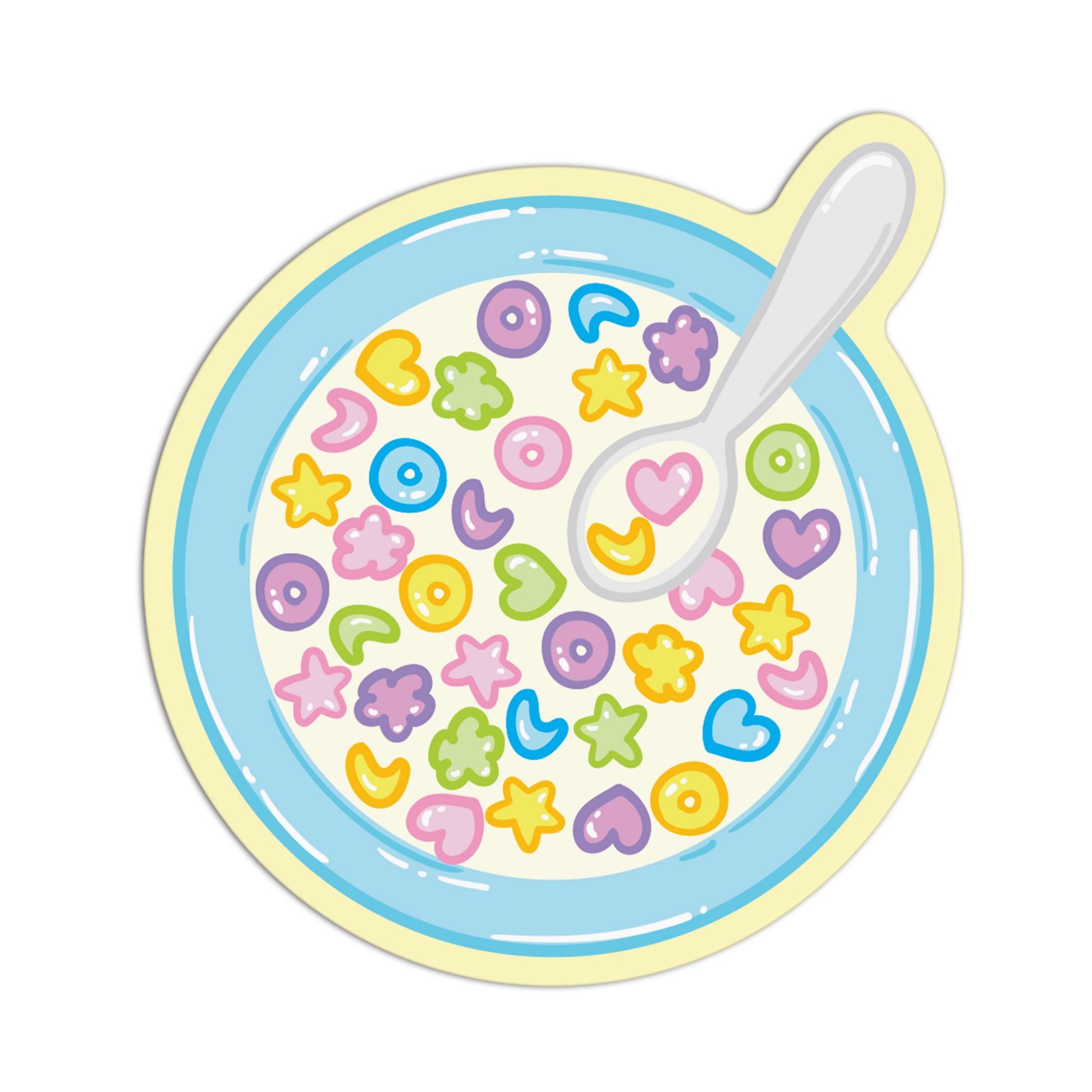 Colorful cereal bowl with a spoon on a white background