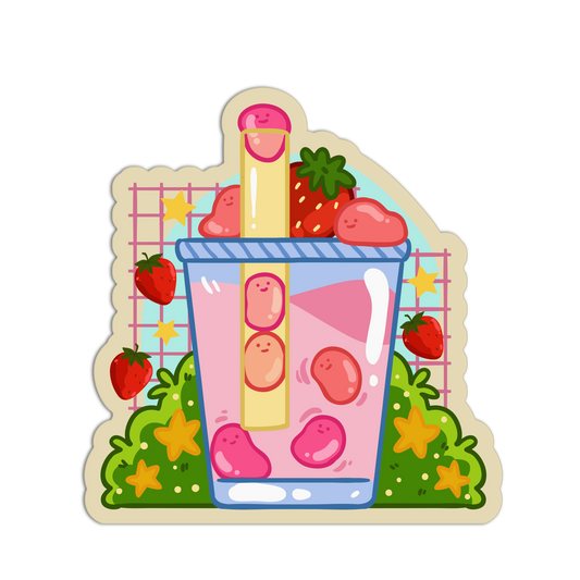 Strawberry Bean Tea Cute Drinks Sticker