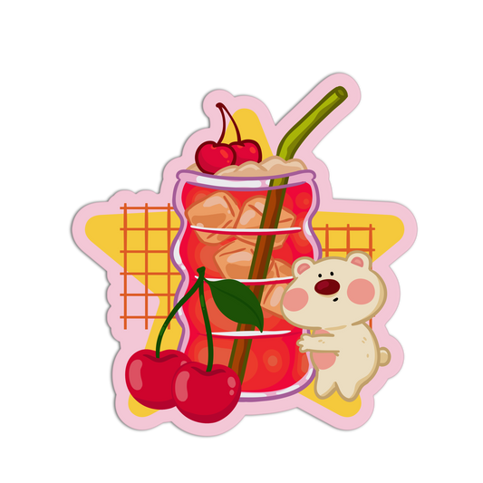 Cherry Bear Fizz Cute Drinks Sticker