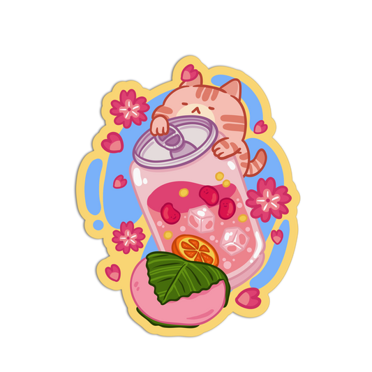 Cat Pink Soda Cute Drinks Sticker