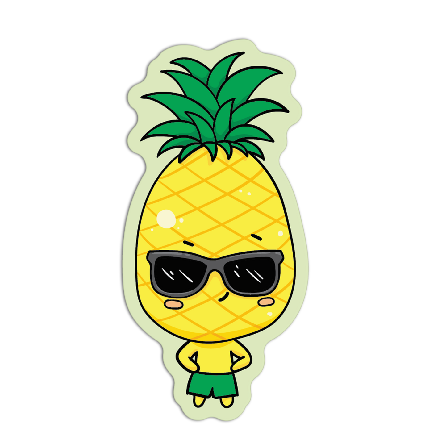 Pineapple Character with Green Spiky Hair Cute Fruits Stickers