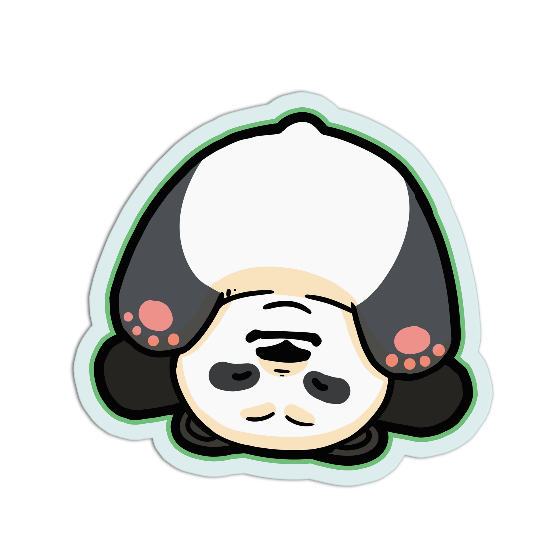 Cartoon panda sticker with a black hat on a white background