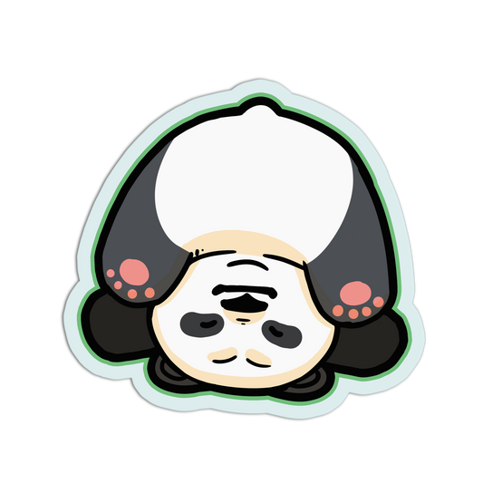 Cartoon panda sticker with a black hat on a white background