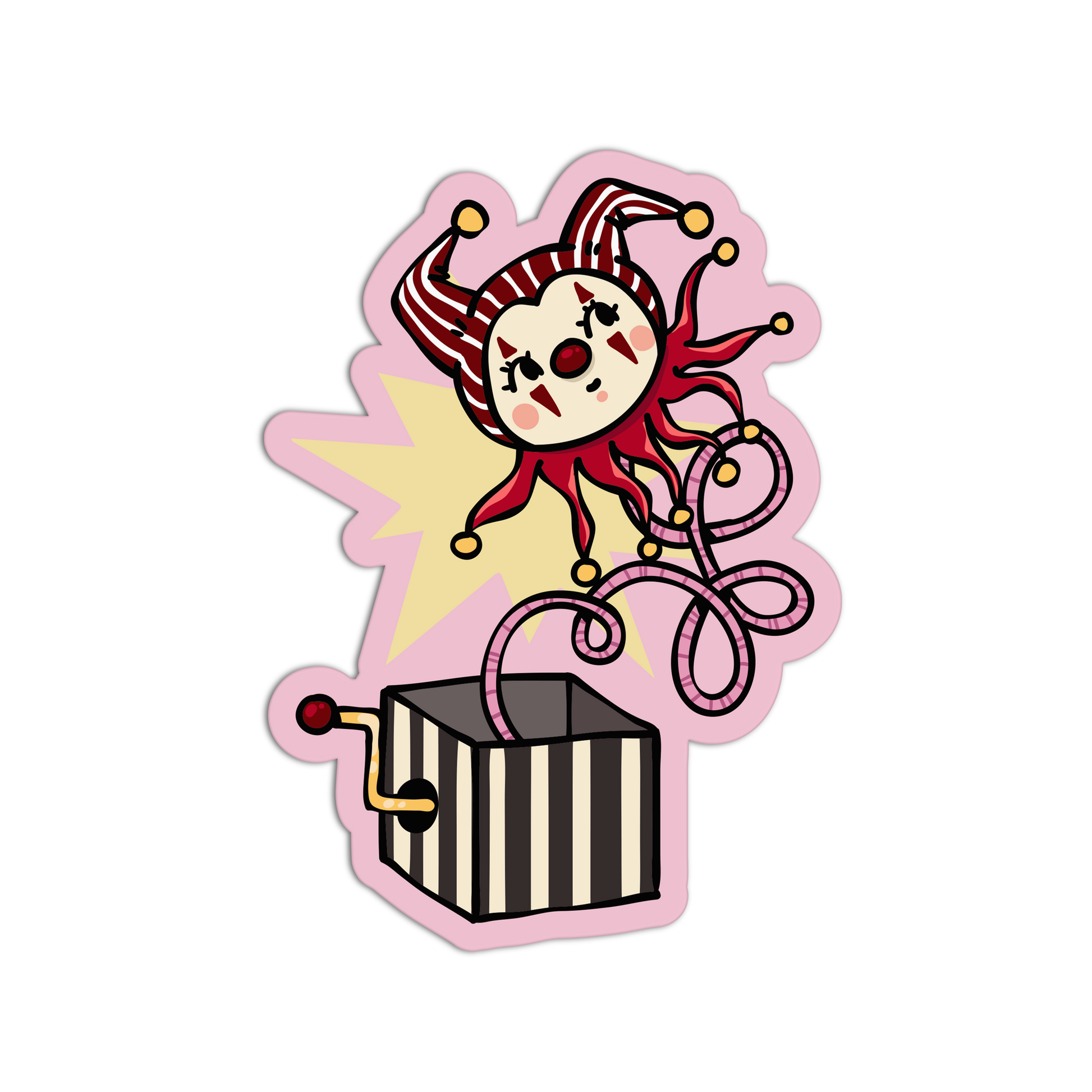 Cartoon character with red hair and striped box on a white background