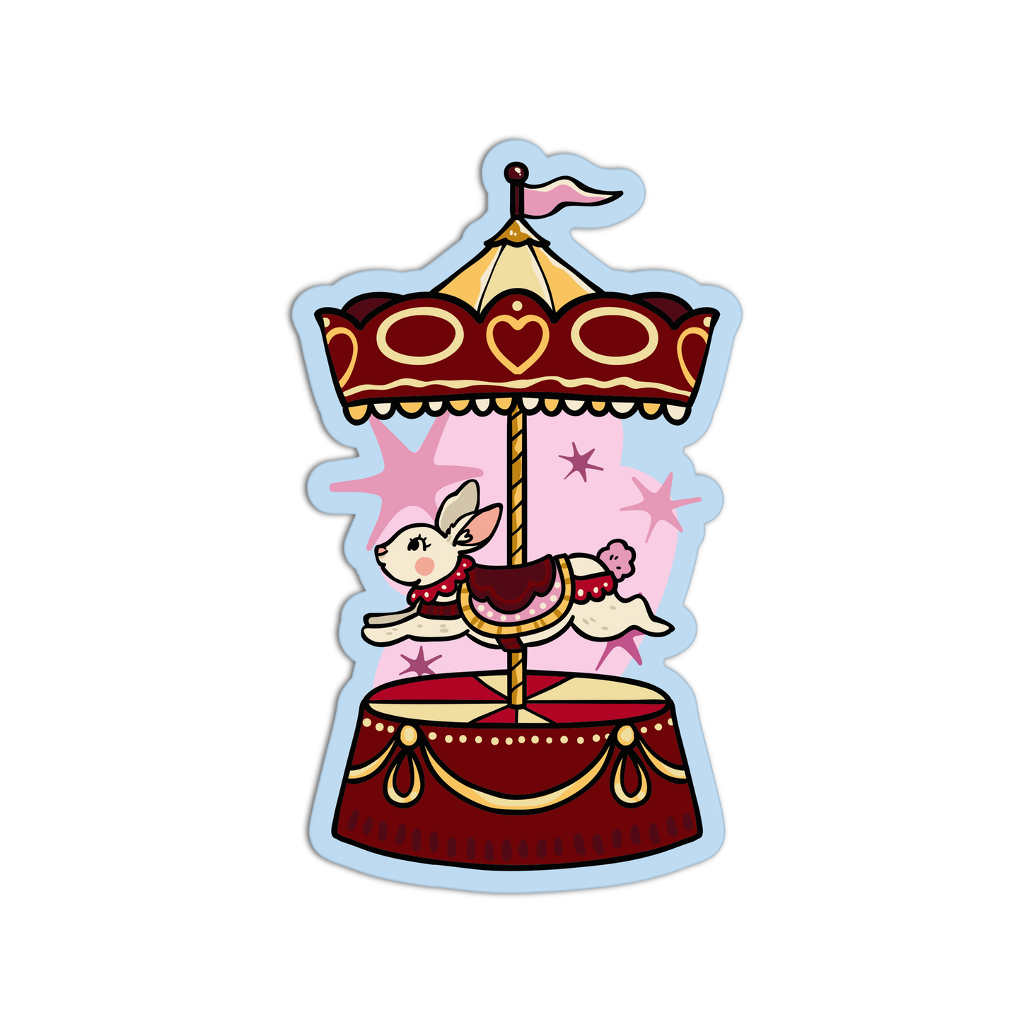 Cartoon-style carousel with a heart-shaped roof on a white background