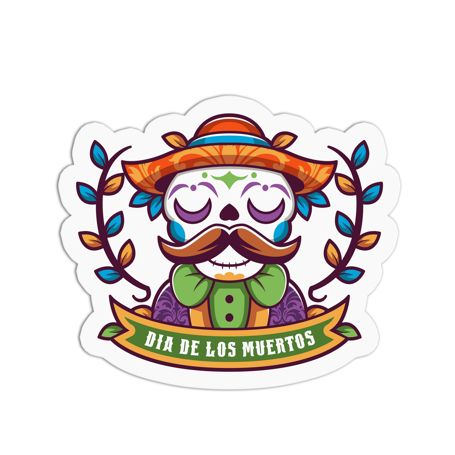 Marigold Mustache Day of the Dead Stickers