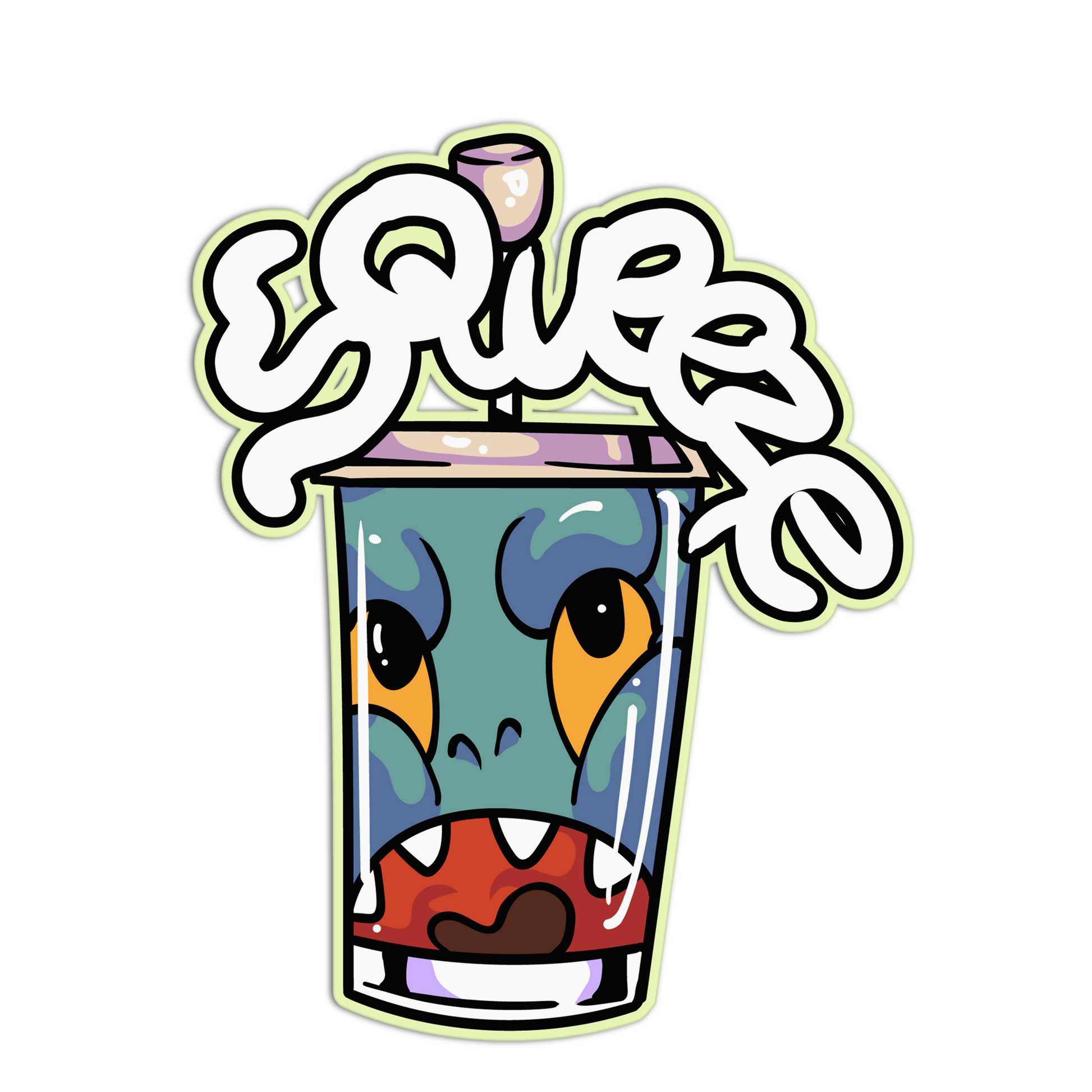 Cartoon character in a cup with 'Sour' text on a white background