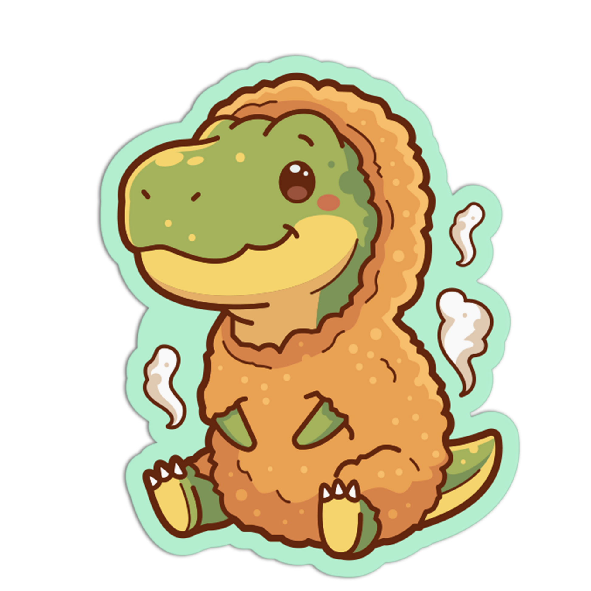 Cartoon dinosaur sticker with a green background