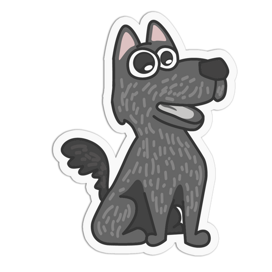 Cartoon dog with large eyes on a white background