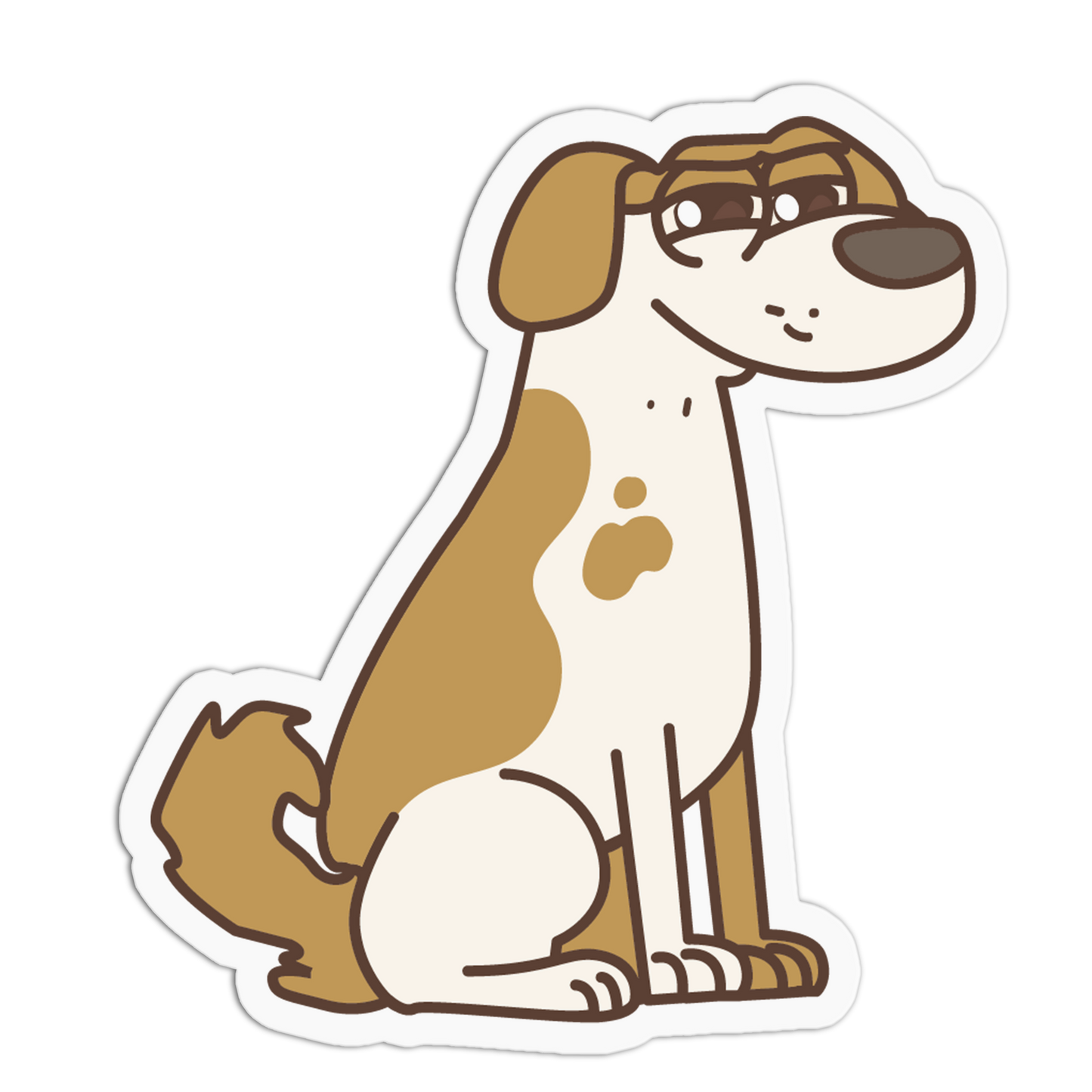 Cartoon dog with a sad expression on a white background