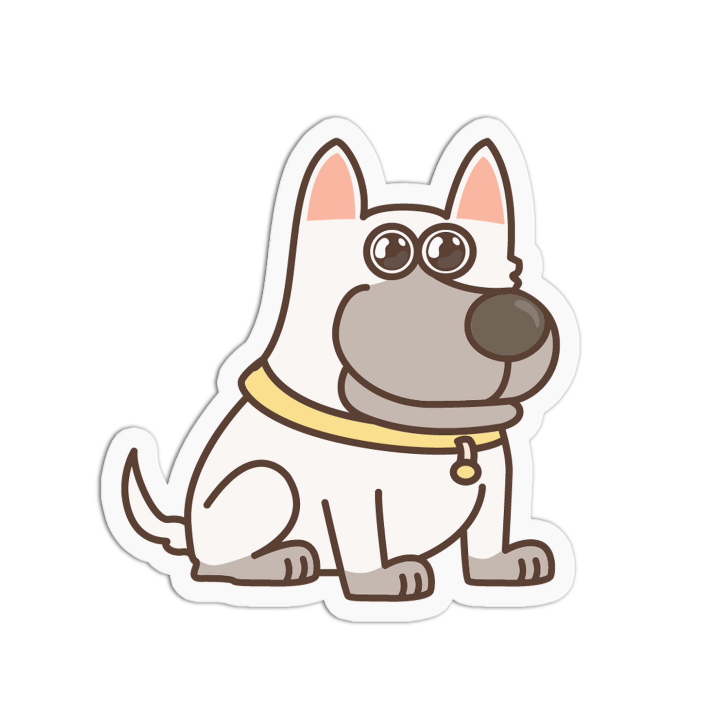Cartoon dog with a yellow collar on a white background