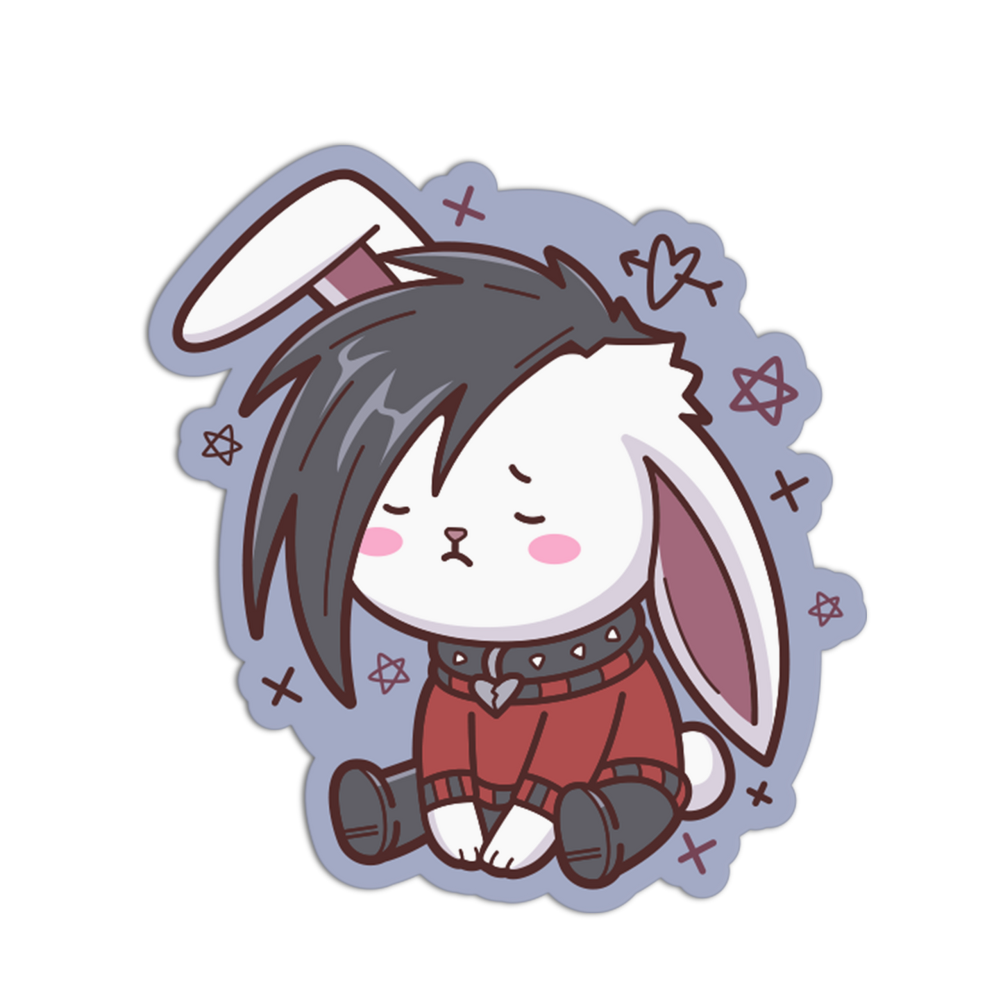 Cartoon character with bunny ears and red outfit on a white background