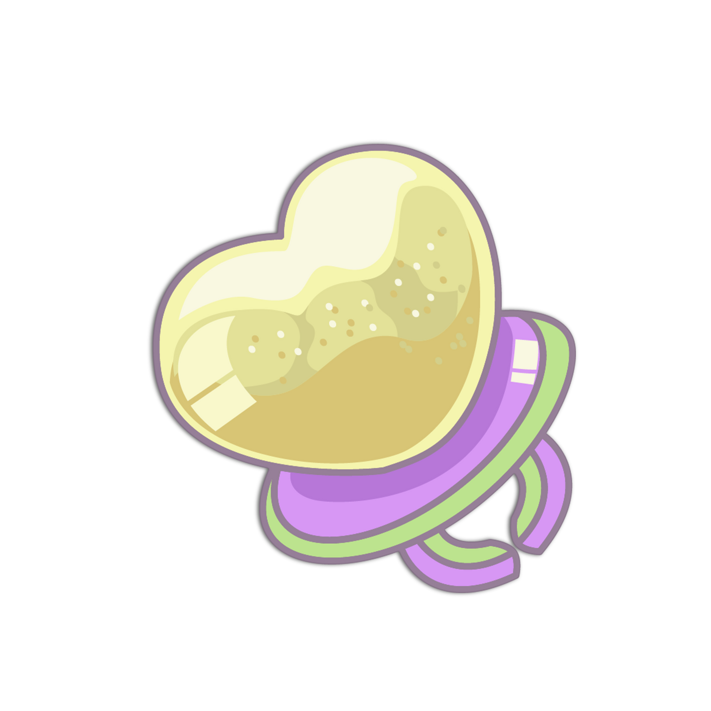 Illustration of a purple pacifier with a yellow interior on a white background