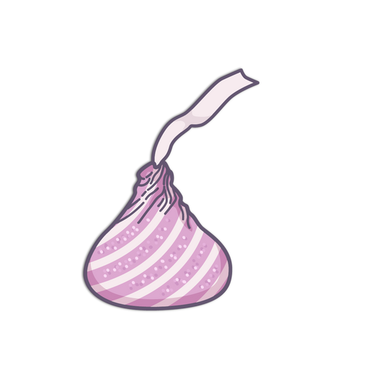 Purple and white striped candy with a stick on a white background