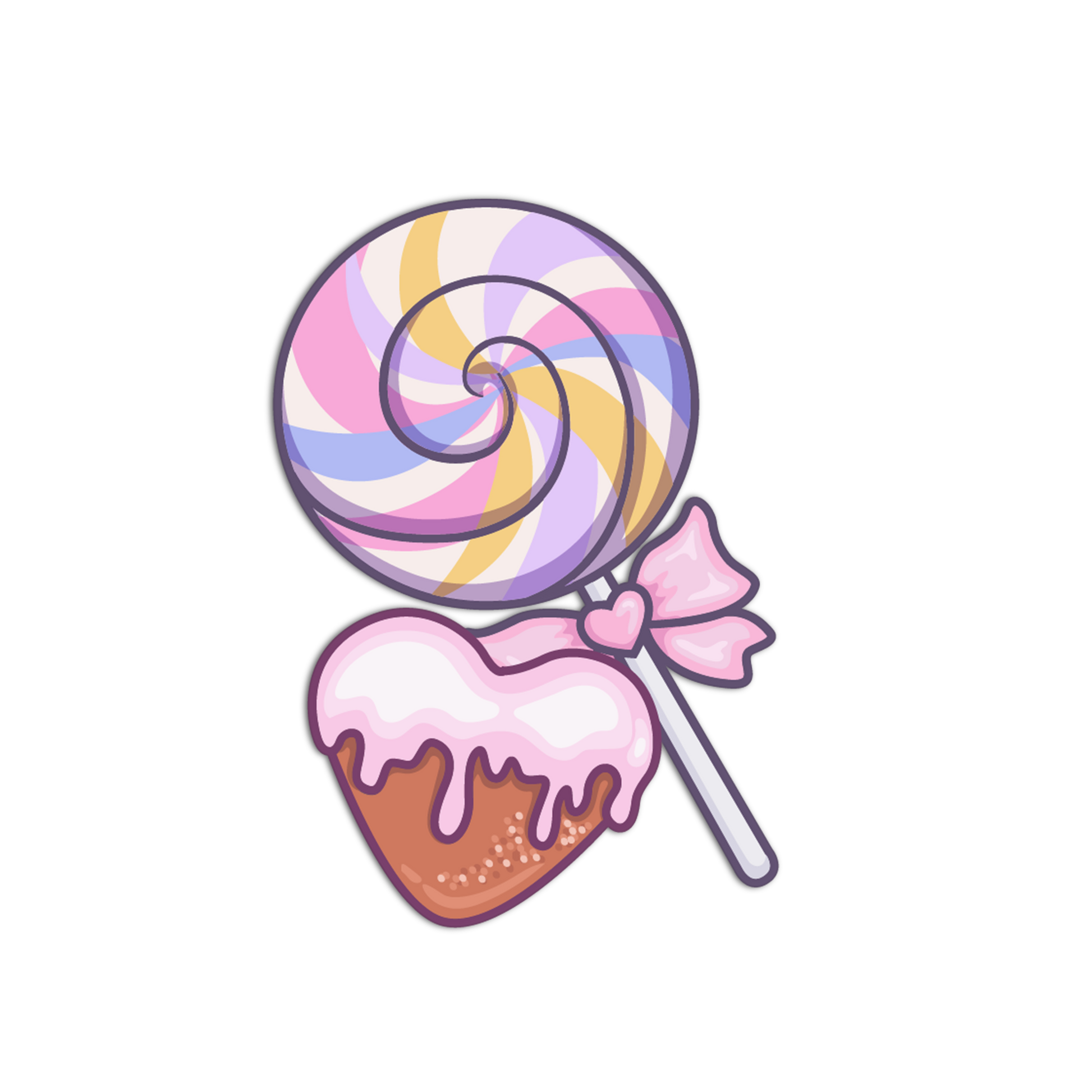 Colorful lollipop with a heart-shaped candy on a white background