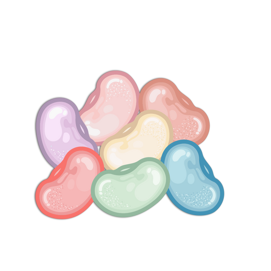 Pastel-colored jelly beans on a white background