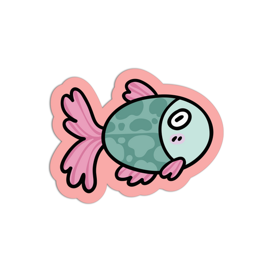 Cartoon fish with pink fins on a white background