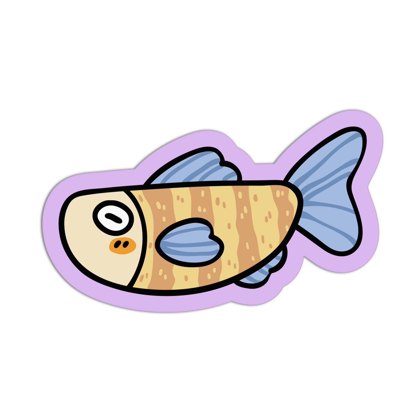 Cartoon fish with a purple border on a transparent background
