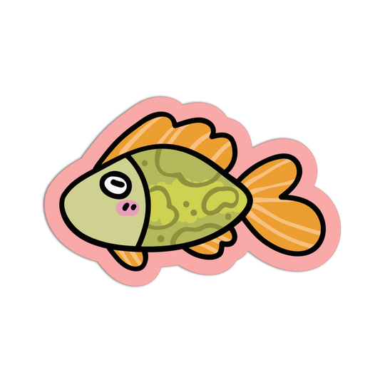 Cartoon fish with a pink border on a transparent background