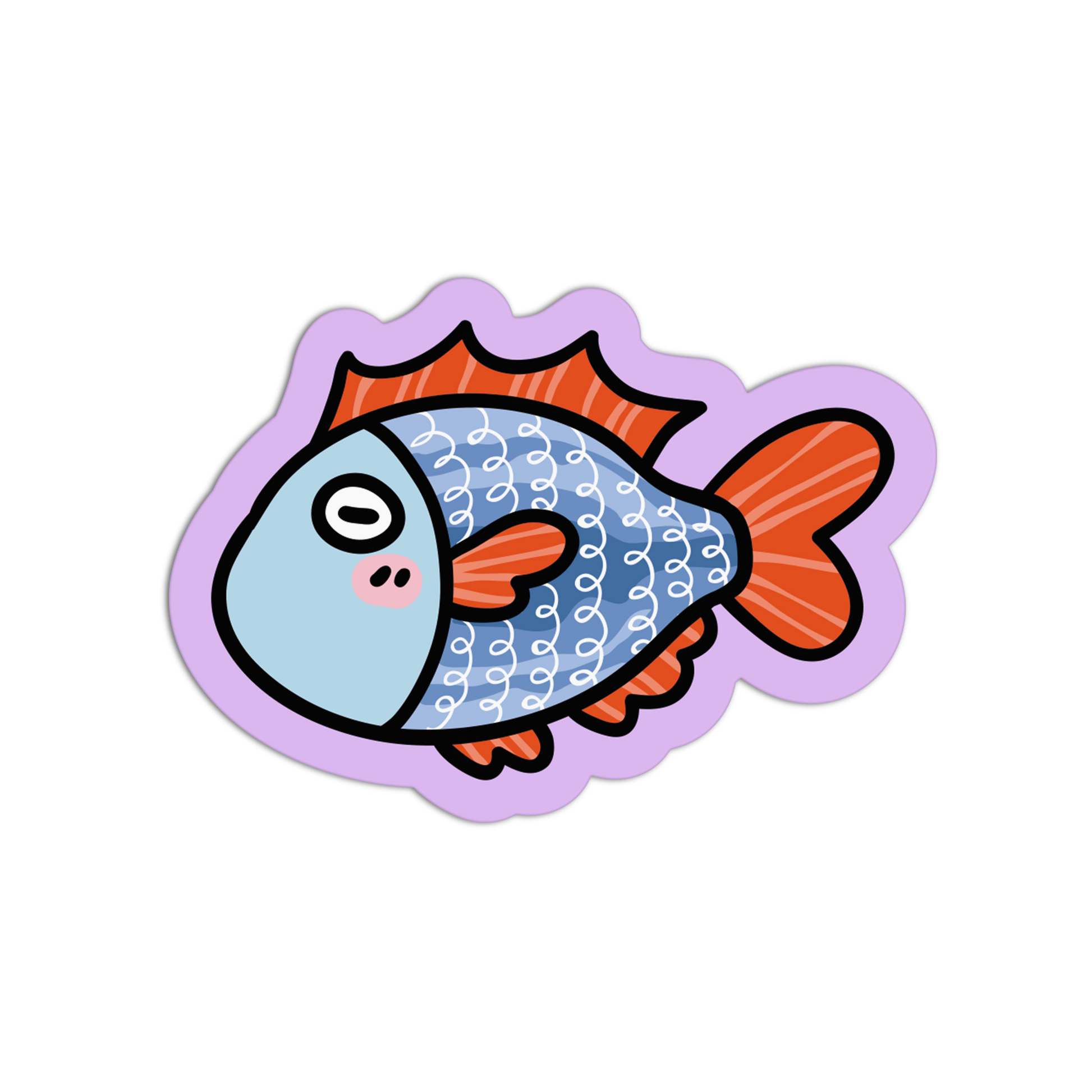 Cartoon fish with a purple outline on a transparent background