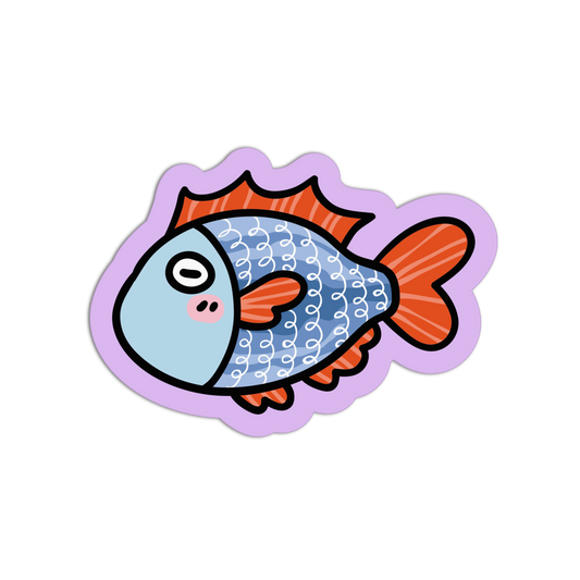 Cartoon fish with a purple outline on a transparent background