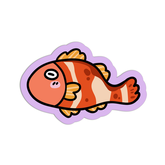 Cartoon fish with orange and white stripes on a black background