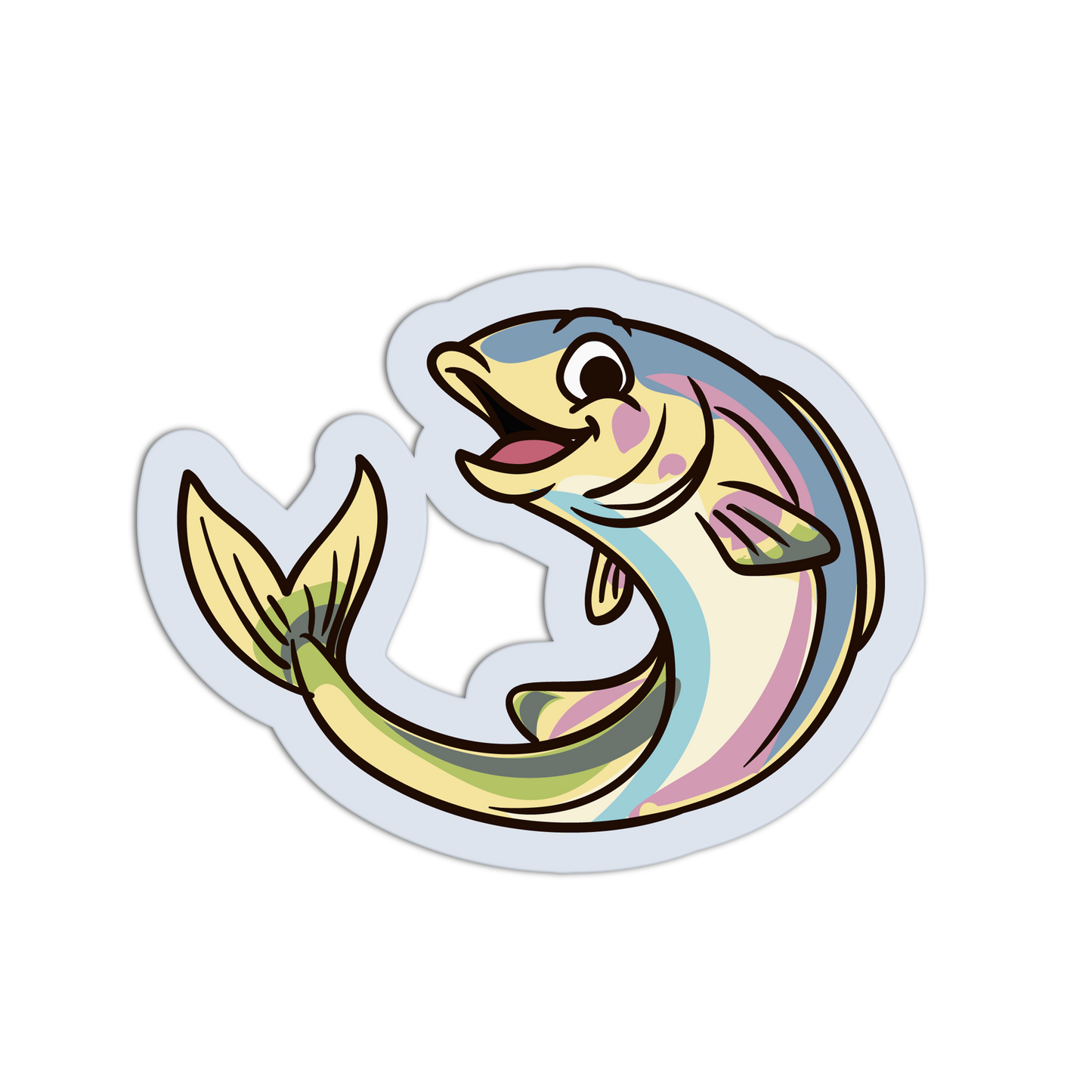 Colorful fish-shaped sticker on a white background