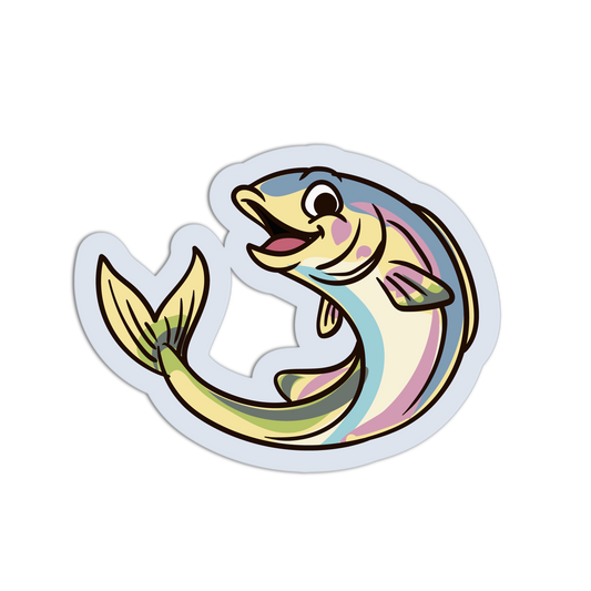 Colorful fish-shaped sticker on a white background