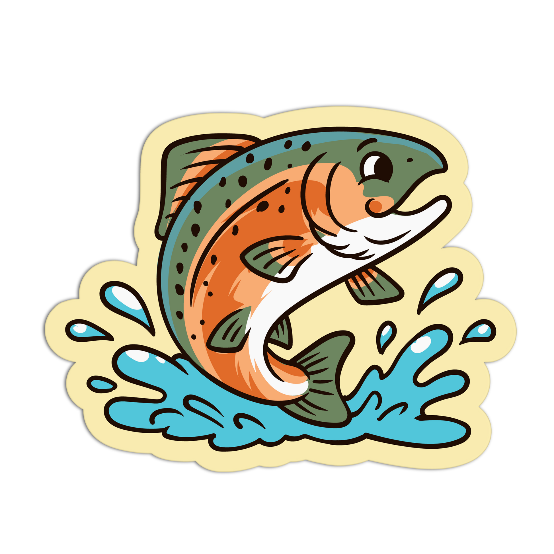 Colorful fish sticker with splashes on a white background