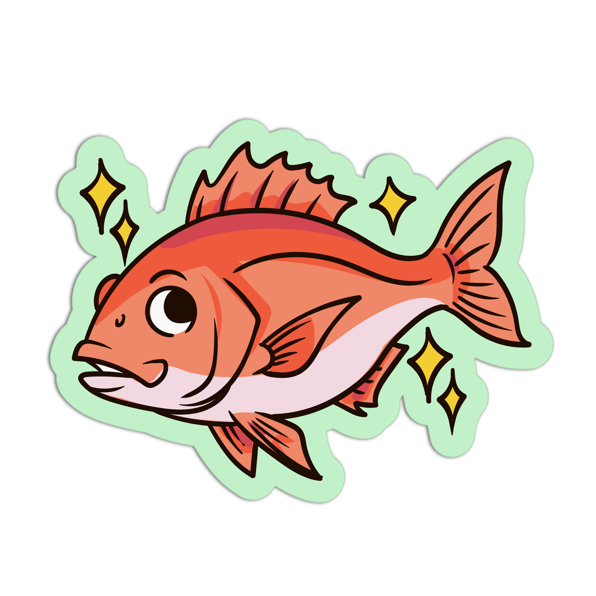 Colorful fish illustration with a green border on a white background