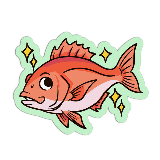 Colorful fish illustration with a green border on a white background
