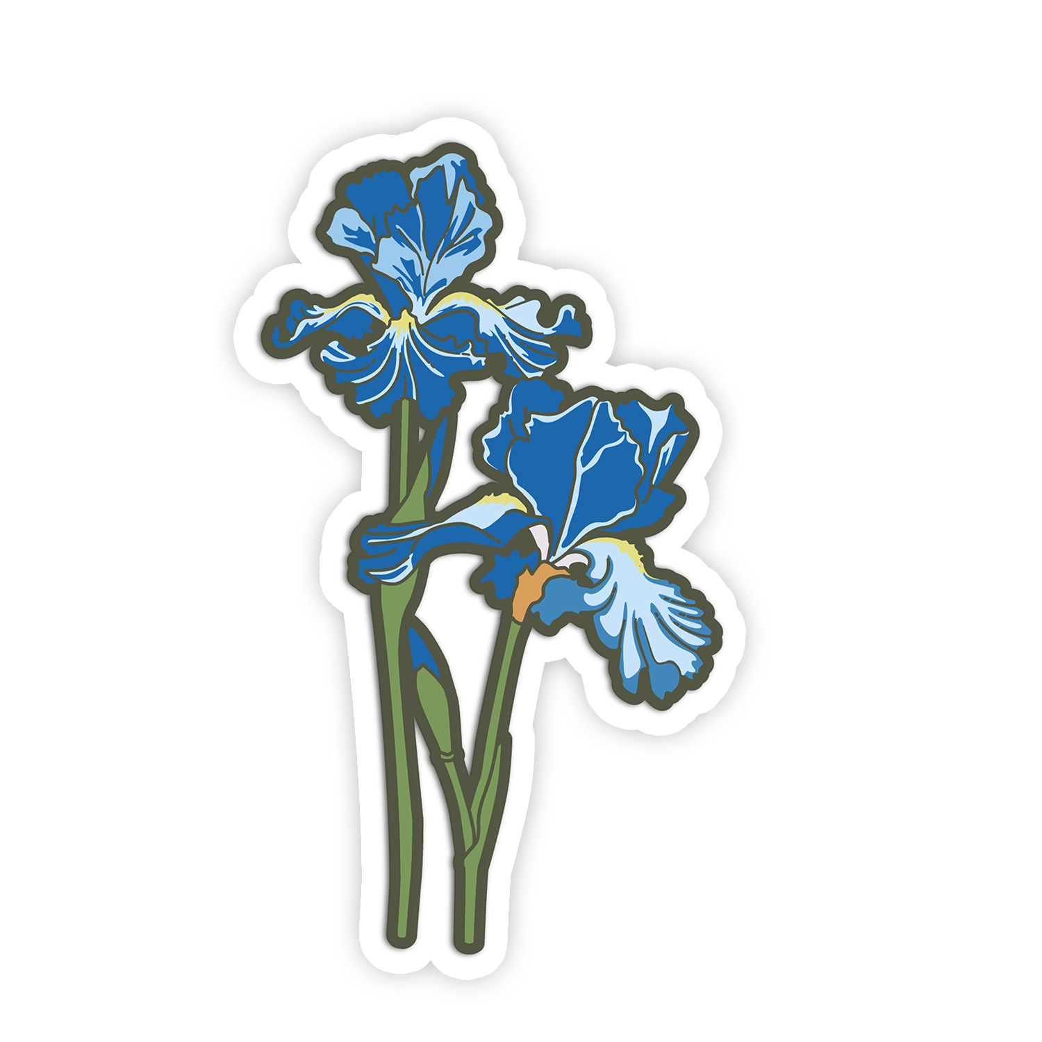 Sticker with blue flowers on a white background