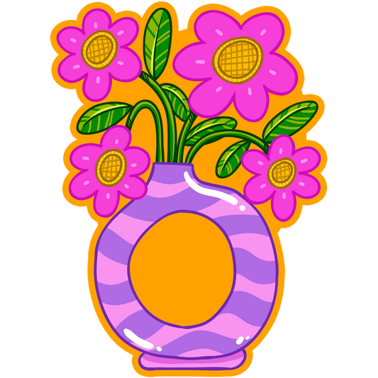 Magenta Moon Vase Flowers Stickers