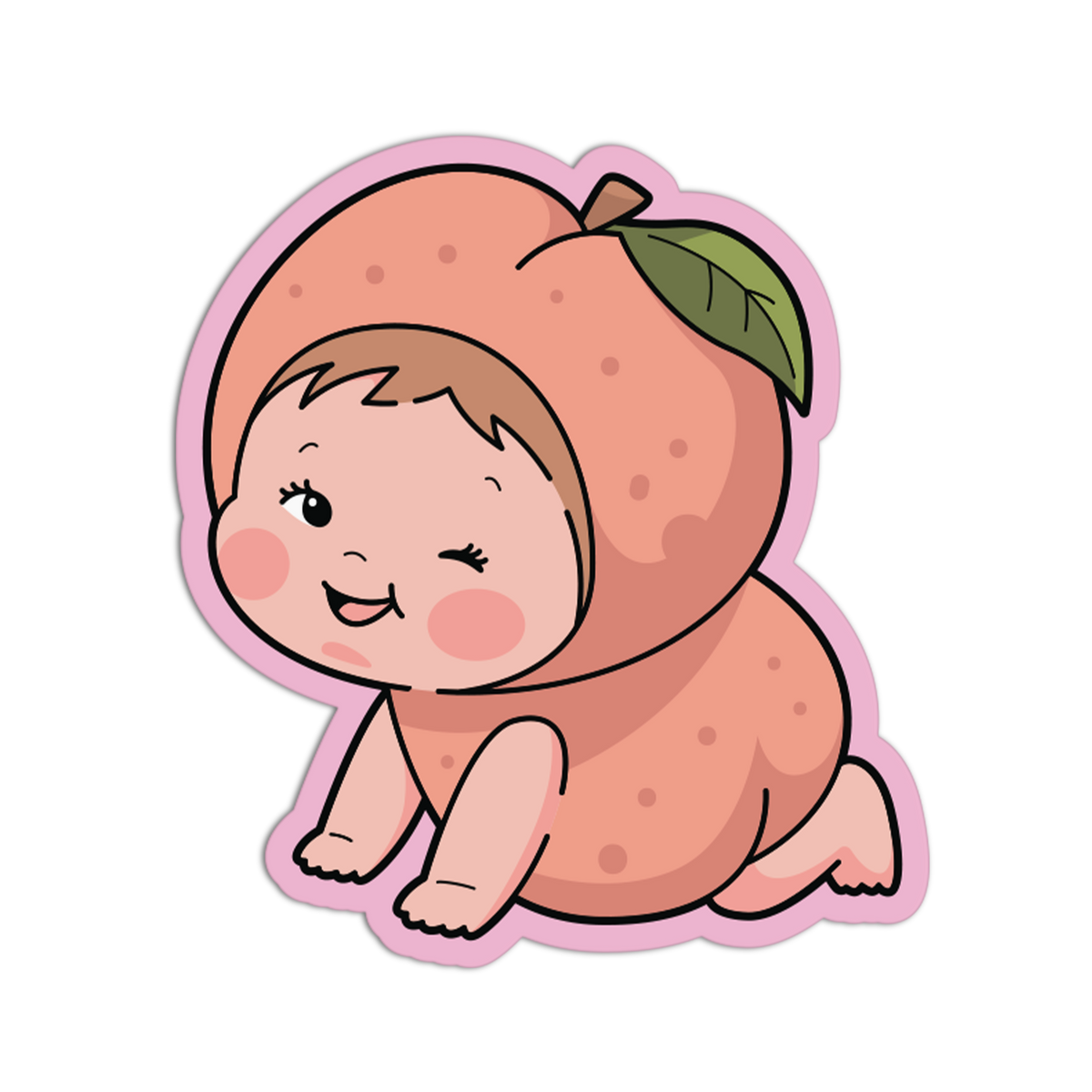 Crawling Peach Fruit Babies Sticker